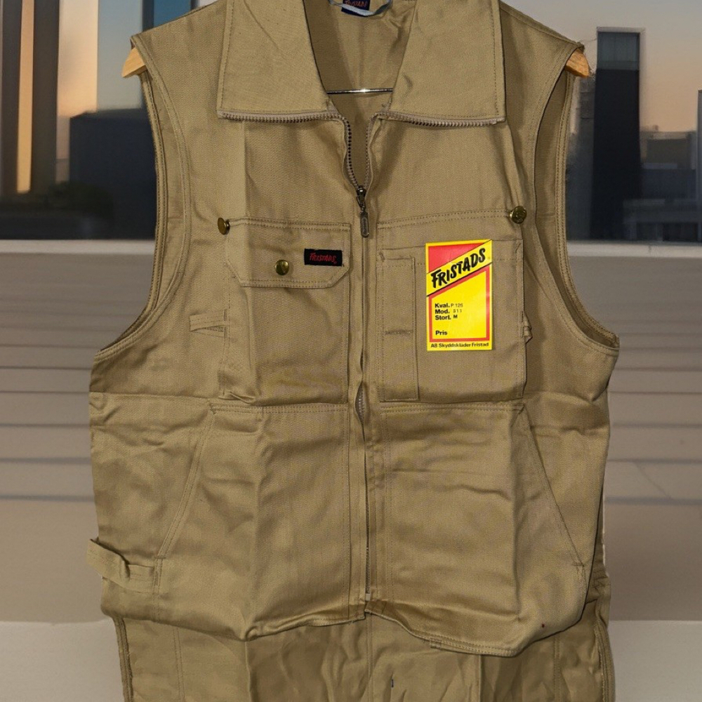 Fristads Vest Mens Medium Beige Zip Front Utility Construction Workwear Sweden
